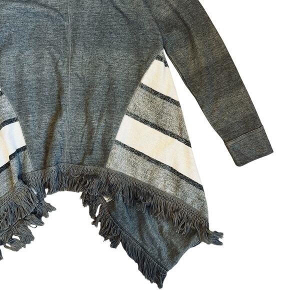 Anthropologie Saturday Sunday Sz L Gray White Stripe Fringe Cardigan Elsie Boho - Picture 11 of 12